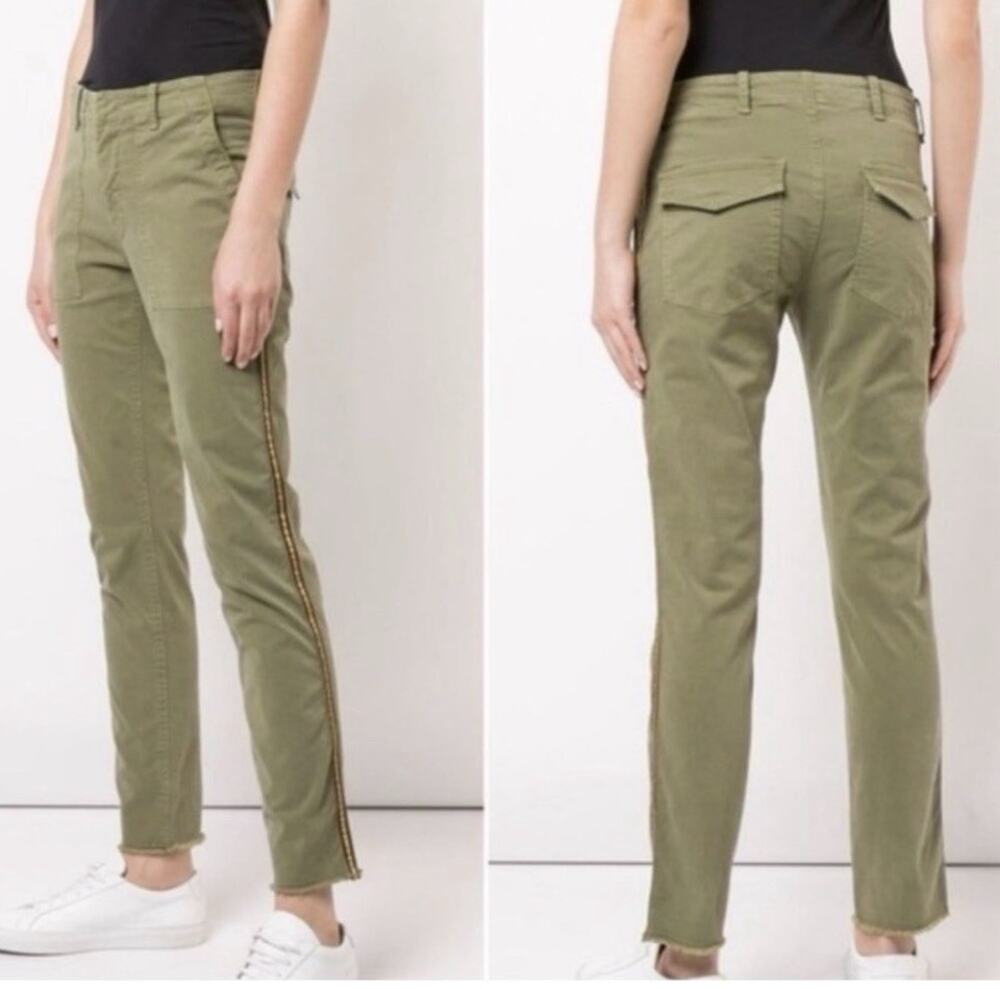 Nili Lotan Jenna Pants 6 Green Utility Pockets Military Stretch Raw Hem USA Af17